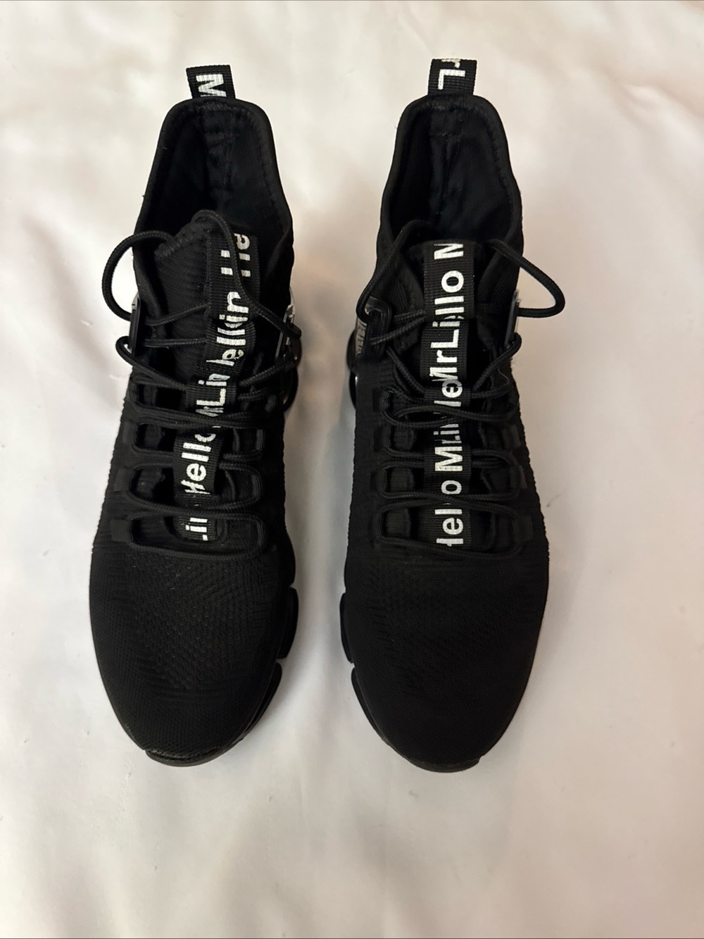 Women’s or Men's Black Knit Slip-On Sneakers with White Script Detail